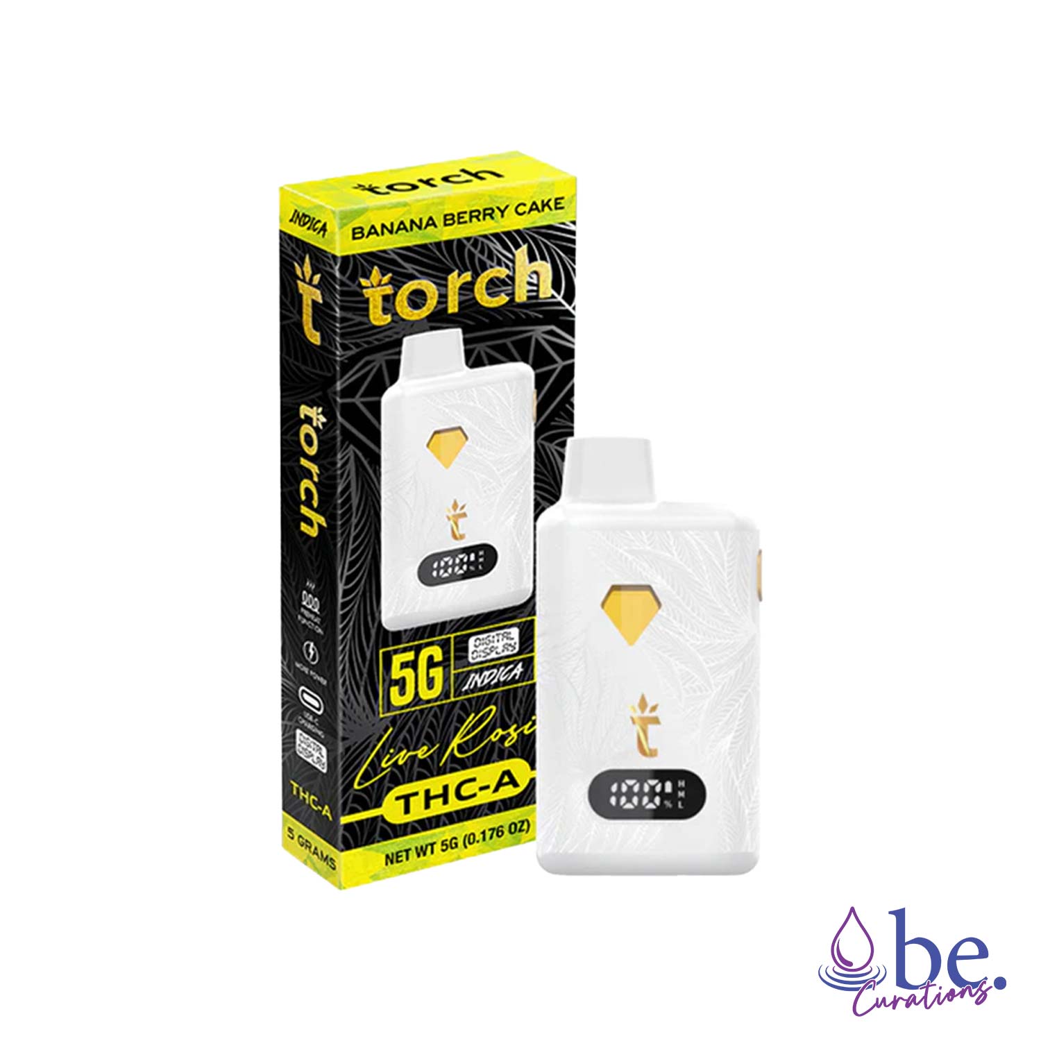 Torch Delta THC-A + Live Rosin Disposable Vape Device 5G - Banana Berry Cake (Indica) |