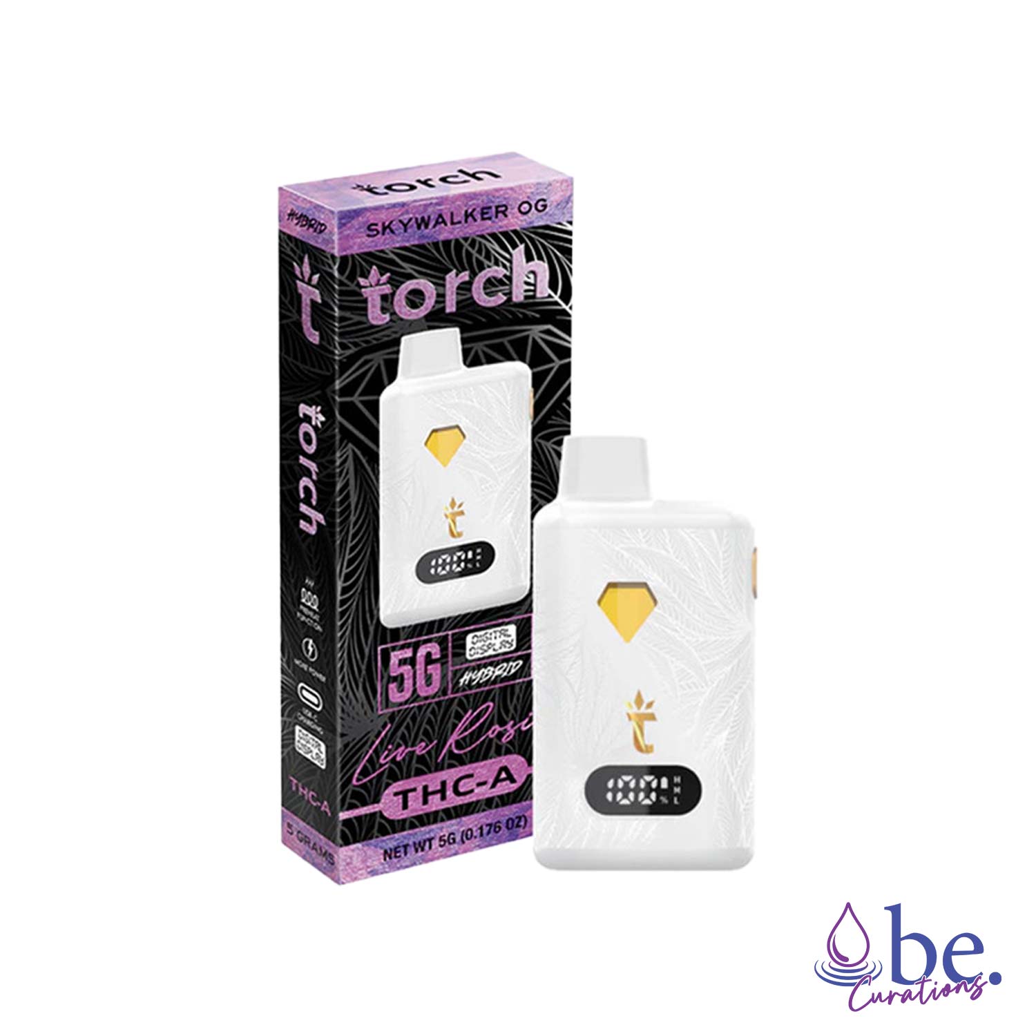 Torch Delta THC-A + Live Rosin Disposable Vape Device 5G - Skywalker OG (Hybrid) | Pine flavor with spicy, herbal undertones and a hint of gas. | be.Curations