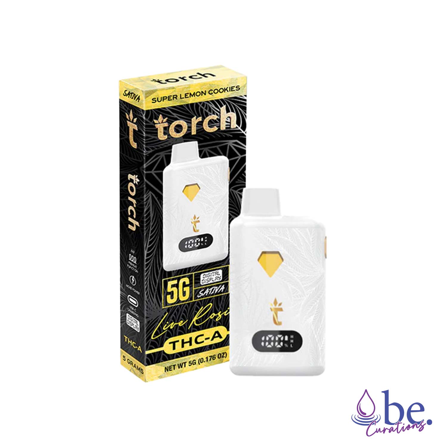 Torch Delta THC-A + Live Rosin Disposable Vape Device 5G - Super Lemon Cookies (Sativa) | Pine flavor with spicy, herbal undertones and a hint of gas.. | be.Curations
